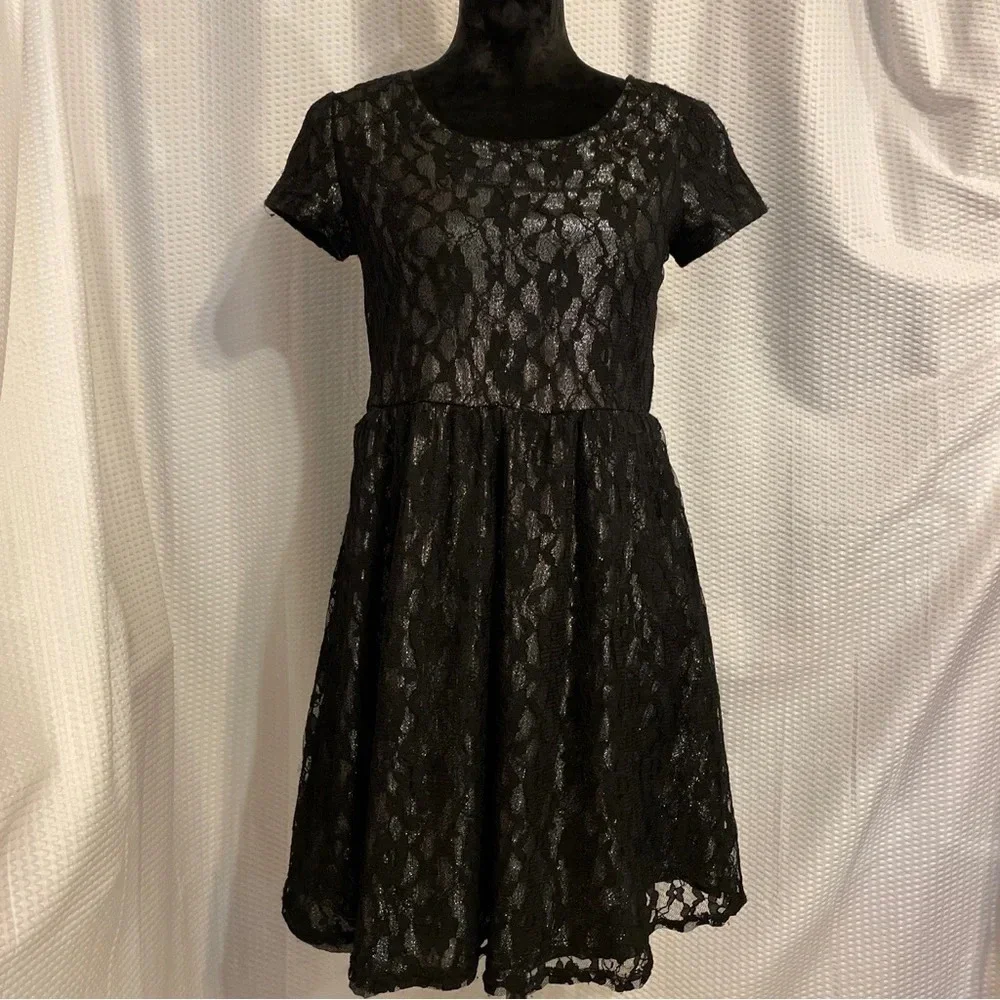 Justice Black Lace Dress With Silver Sparkling Lining Girls Size 16